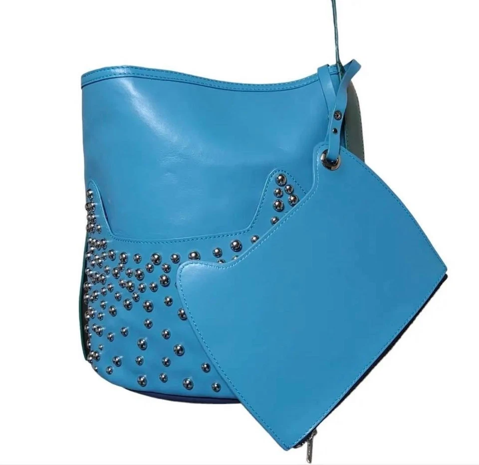 Bolso de Hombro Tsumori Chisato Gato Tachonado Cartera con Bolsa de Cuero en Azul USADO Foto 4 de 4