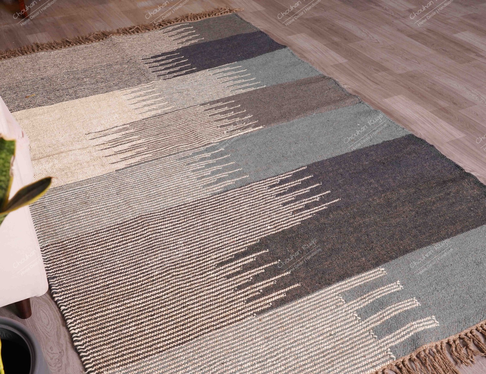 Alfombra hecha a mano Kilim Kelim tejido plano vibrante geométrica lana yute alfombra de área