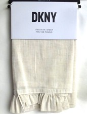 DKNY 2pc Classic Linen WINDOW CURTAIN PANELS Natural Beige Fan Tab 50"x 84"