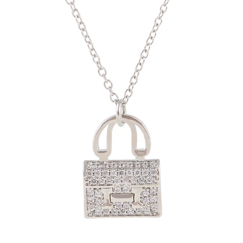 Chapado en Oro Rosa 18K Circonitas Blancas Paix H-Letra Bolso Colgante Collar Mujer Foto 2 de 4