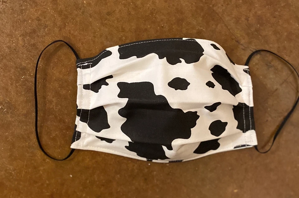Fabric Face mask Handmade Cotton Washable Reusable Cow Steer Fur Black White - Image 4 of 4