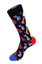 Unsimply Stitched Colorful Cats on Black Cotton Blend Crew Socks Wm's 8-13 NWT