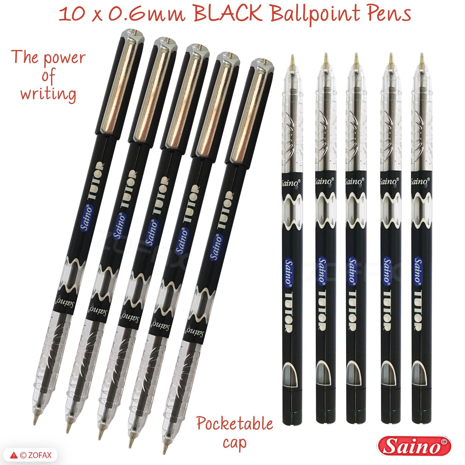 10 x 0.6mm Fine Tip Ball Pens SAINO Tutor BLACK Ballpoint Pens Ultra Smooth Soft eBay