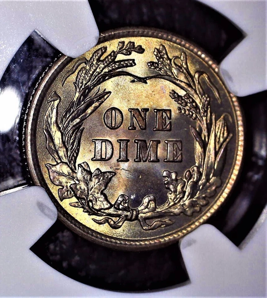 1910 Barber Dime, NGC  MS66 , Gem Grade with Colorful Toning and Issue Free - Image 4 of 4