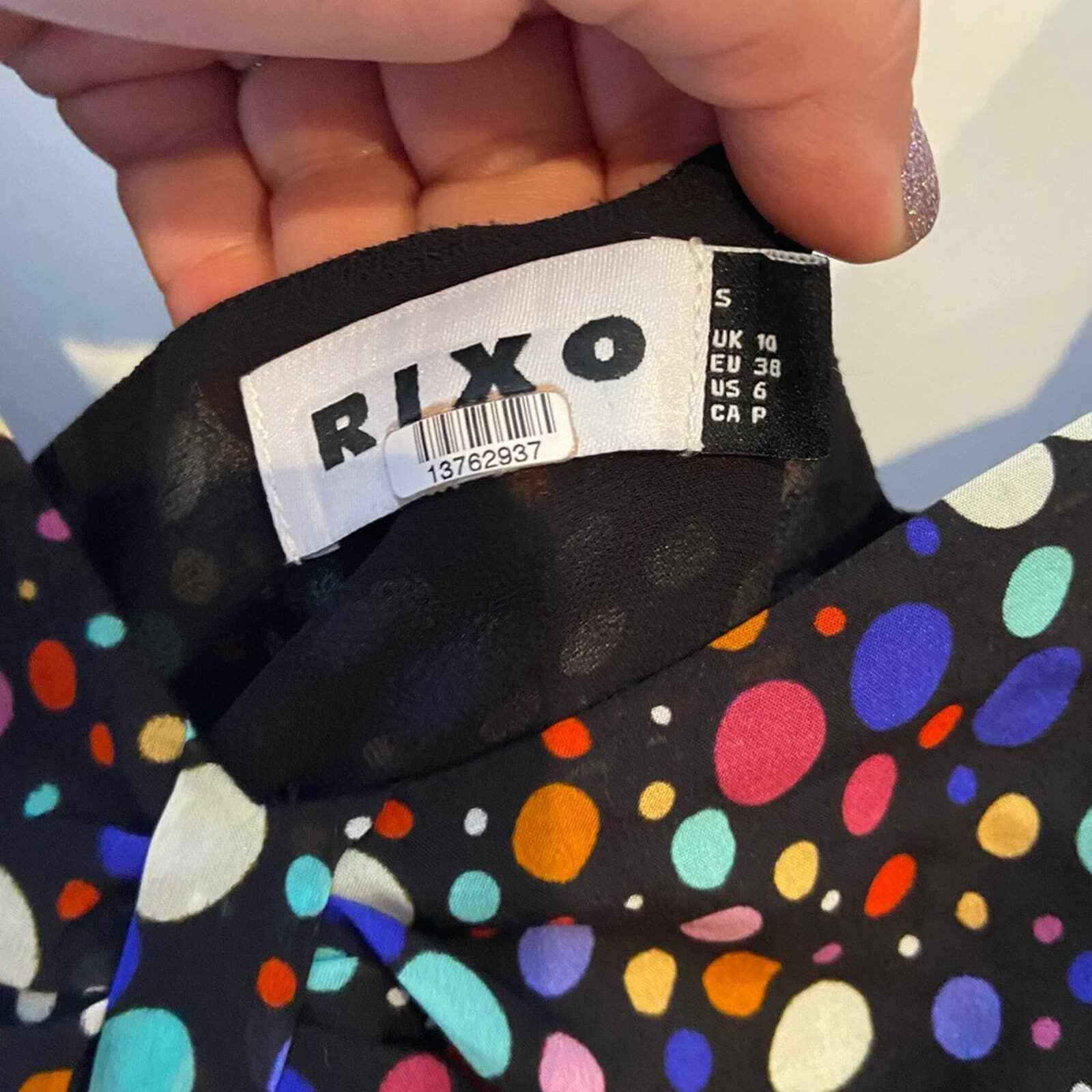 Rixo gio confetti puff sleeve party drinks midi dress Gem