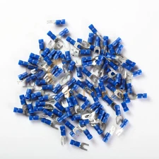 (100) 16-14GA #8 BLUE FORK SPADE TERMINAL VINYL INSULATED CRIMP WIRE CONNECTOR