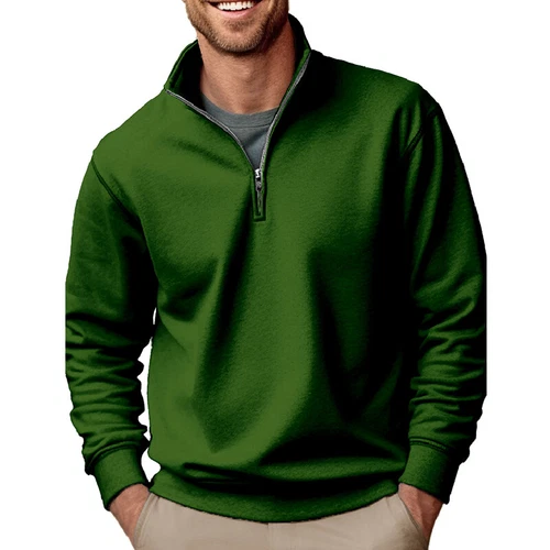 Herren lässig Baggy einfarbig Stehkragen T-Shirt Fleece 1/4 Reißverschluss Sweatshirt Tops - Bild 14 von 33