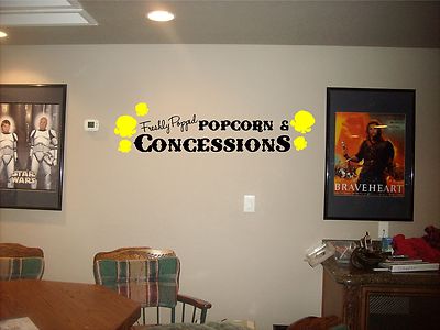 Freshly popped popcorn concession sign home movie theater vinyl wall decor decal