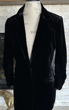 Velvet Blazer Central Park West Women's Ruched Sleeve One Button Black Size M
