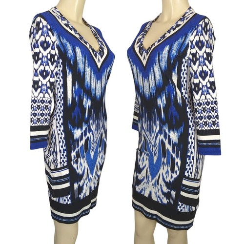 Roberto Cavalli 3/4" Ärmel schwarz blau weiß Etui Modern Art Kleid Gr. 42 Gr. 10 - Bild 4 von 20
