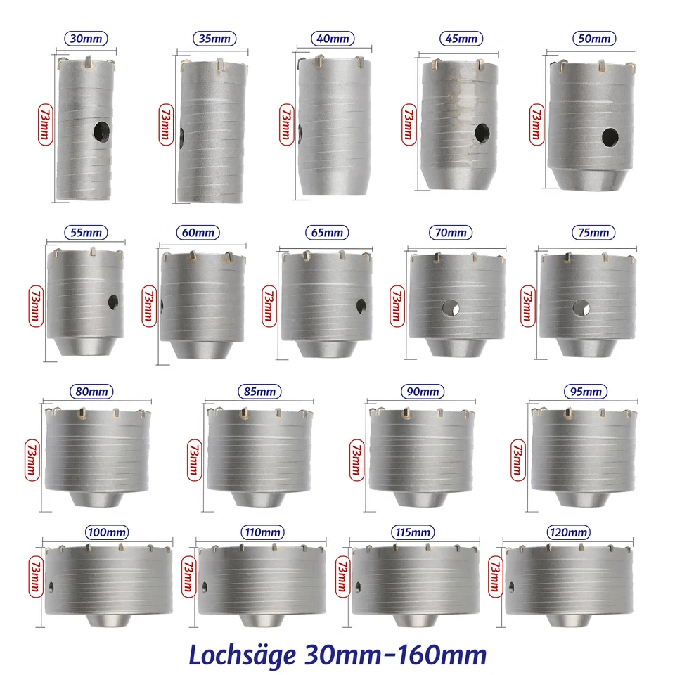 Beton Lochsäge Bohrkrone 30mm-160mm Hartmetallspitze für Beton Ziegel Stein Wand - Bild 2 von 4