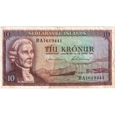 [#393778] Iceland, 10 Kronur, 1961-03-29, KM:42, VF(20-25)