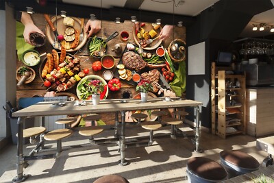 3D Grill Kebab Laden BBQ Q4158 Tapete Wandgemälde Fototapete Selbstklebend Kay