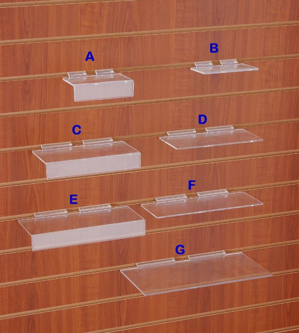 10 x HEAVY DUTY CLEAR PLASTIC ACRYLIC SLATWALL SLAT SLOT WALL SHELF SHOP DISPLAY