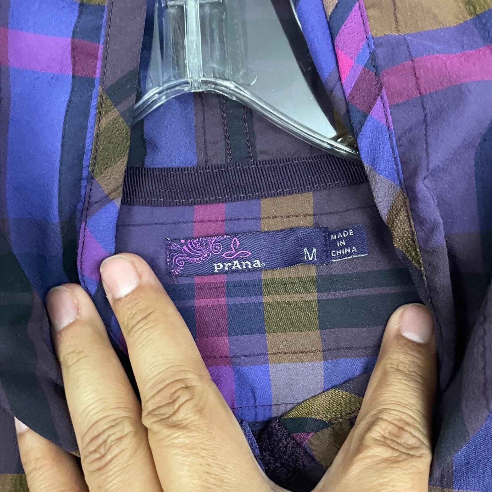 prana hooded plaid henley long sleeve hiking outdoor shirt