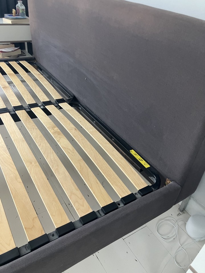 Loaf bed frame upholstered blue and super king size in good condition