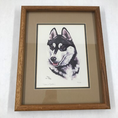 #ad Framed Dog Print Husky Signed Number 32 250 Joanne Graham 9 1987 15quot; x 12quot; $30.00