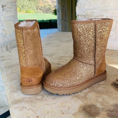 UGGS CLASSIC SHORT II Foil Glam Boots sz 6 NEW In BOX Authentic