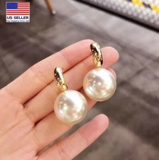 Women 925 Sterling Silver Earrings Studs Simple Retro Pearls Gold Arch 0084