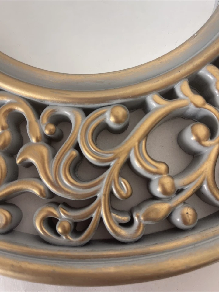Mirror Wall Accent Ornate Frame Light Gray W/gold Trim 14” Lightweight Plastic - Image 4 of 4