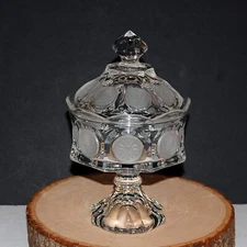Fostoria Coin Glass Crystal Clear Wedding Bowl with Lid on Pedestal