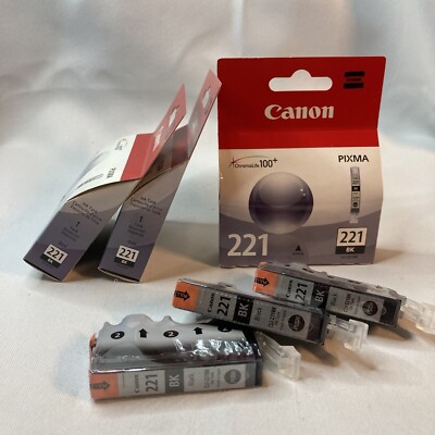 Six (6) Canon CLI-221 Black Ink Cartridge CLI-221BK 2946B001 Genuine New