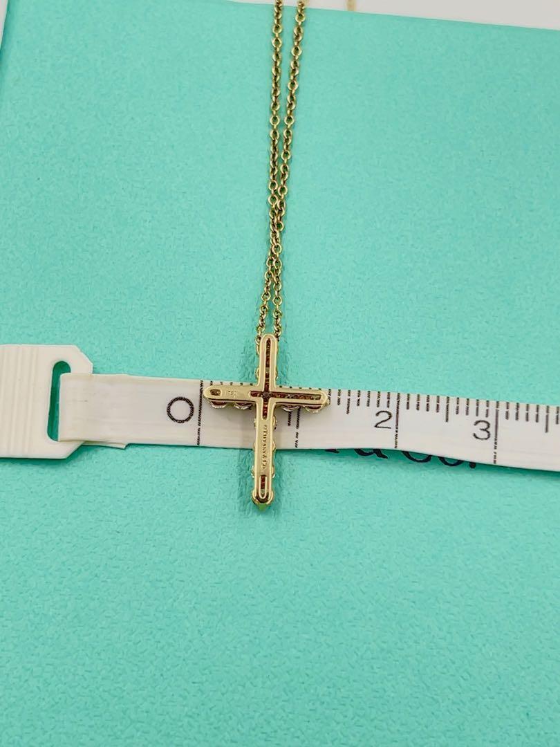 Authentic Tiffany & Co. Diamond Cross Pendant Necklace K18YG Authentic Tiffany & Co. Diamond Cross Pendant Necklace K18YG
