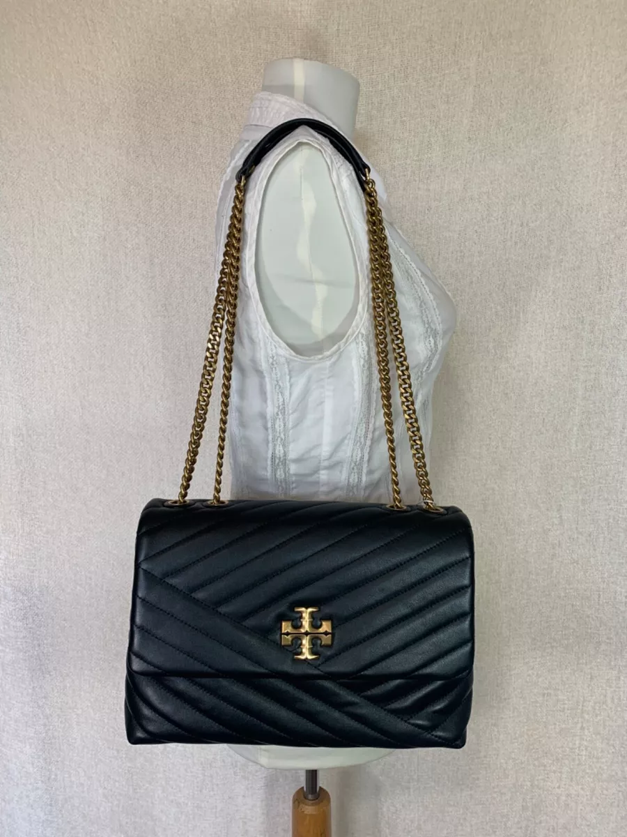 NEW Tory Burch Black/Rolled Brass Kira Chevron Convertible Shoulder Bag  $598