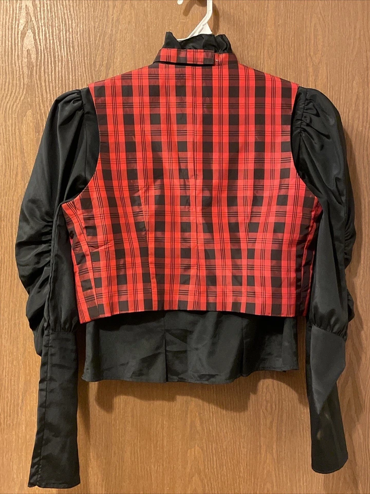 1880’s Style Black Blouse And Red/Black Vest With Bow Tie Costume Sm Long Sleeve - Image 2 of 4