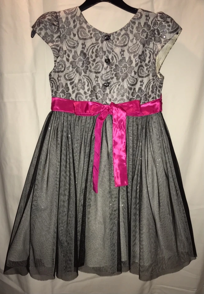 Vestido Jona Michelle Niñas Ocasión Especial, Talla 6, Gris Plateado y Rosa Foto 2 de 3