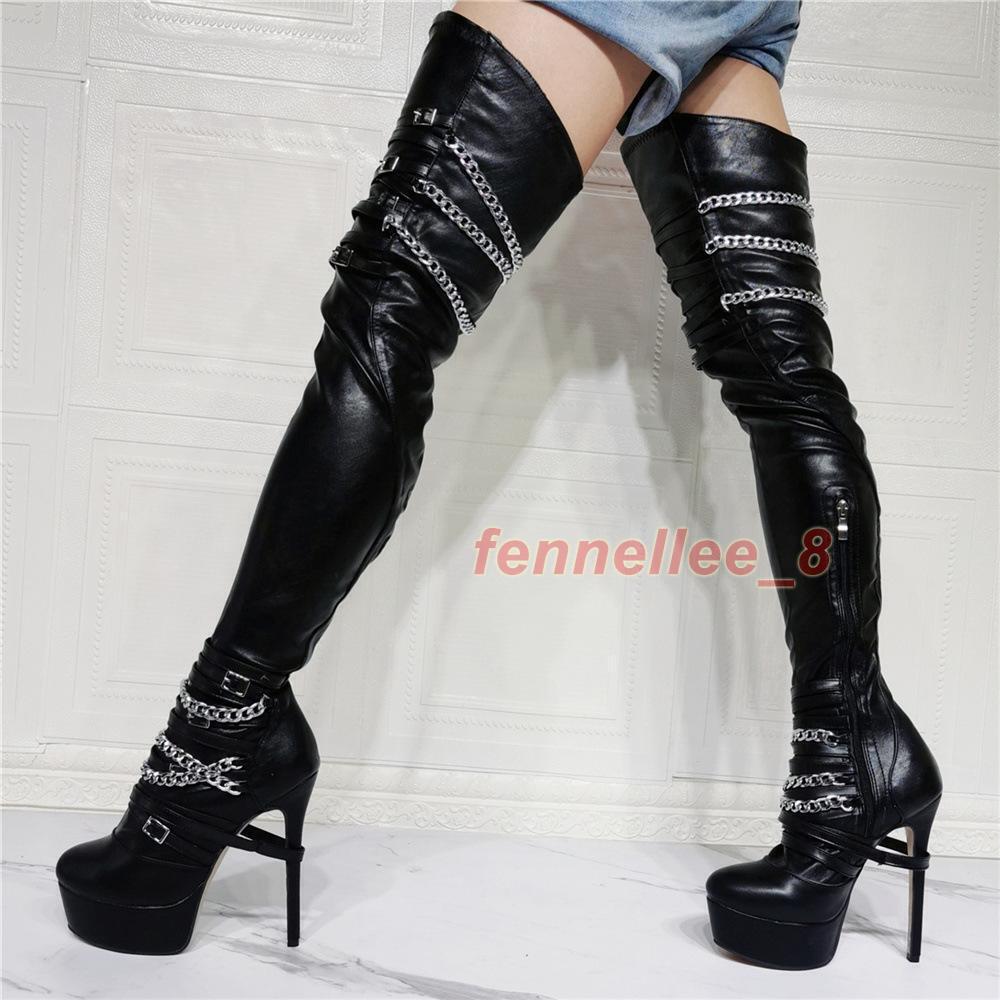 Womens Chain Stiletto Thigh High Boots Gothic Platform Over Knee Party Shoes Zip | eBay Womens Chain Stiletto Thigh High Boots Gothic Platform Over Knee Party Shoes Zip | eBay