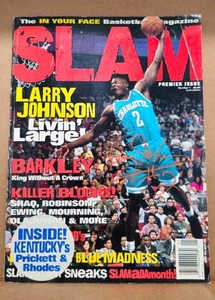 SLAM Magazine Premier Issue 1 Larry Johnson & Shawn Kemp Dual AUTO!  UK Variant!