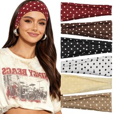6 Pack Polka Dot Headband for Women Non Slip, Soft Fabric Hair Bands