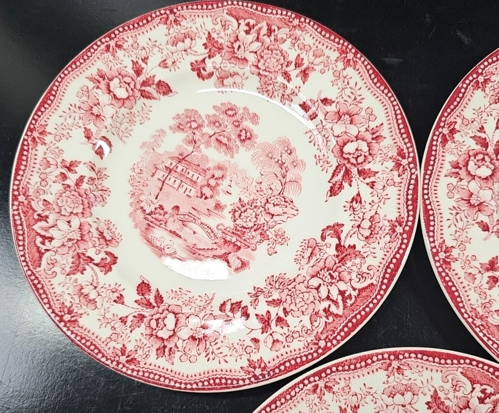(5) Royal Staffordshire Tonquin Red Pink Bread Plates Set Vintage Cliff MCM Lot