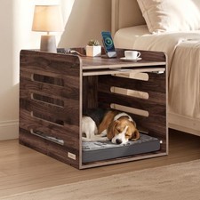Modern Natural Walnut Dog Crate Furniture with Hidden Door Charging Station