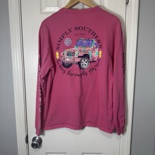 Womens Simply Southern JEEP Shirt Be Classy Live Simply Pink Blue Sz L LS
