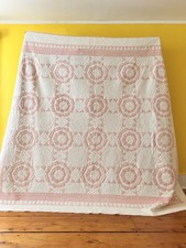Antique vintage heirloom handmade pink cream "hugs kisses" star sawtooth quilt