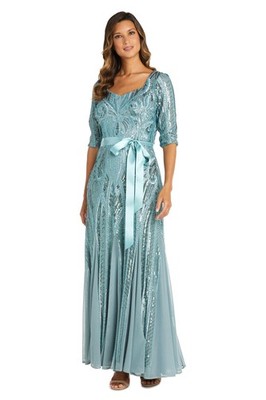 Women's Elegant Sequin Sweetheart Gown | 3/4 Sleeve Embellished Power Mesh Ma...