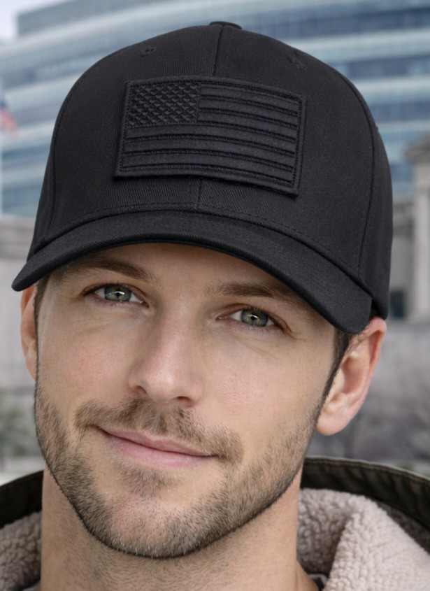 USA American Flag Patch Flex Fit Hat Black