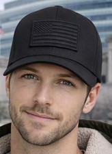 USA American Flag Patch Flex Fit Hat Black