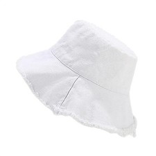 Frayed Unisex Sun Hats, Fashion Beach Bucket Hat for Men One Size Frayed White