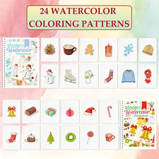 2-Pack Beginner Watercolor Workbooks: 24 Coloring Pages  12 Watercolor Paint...