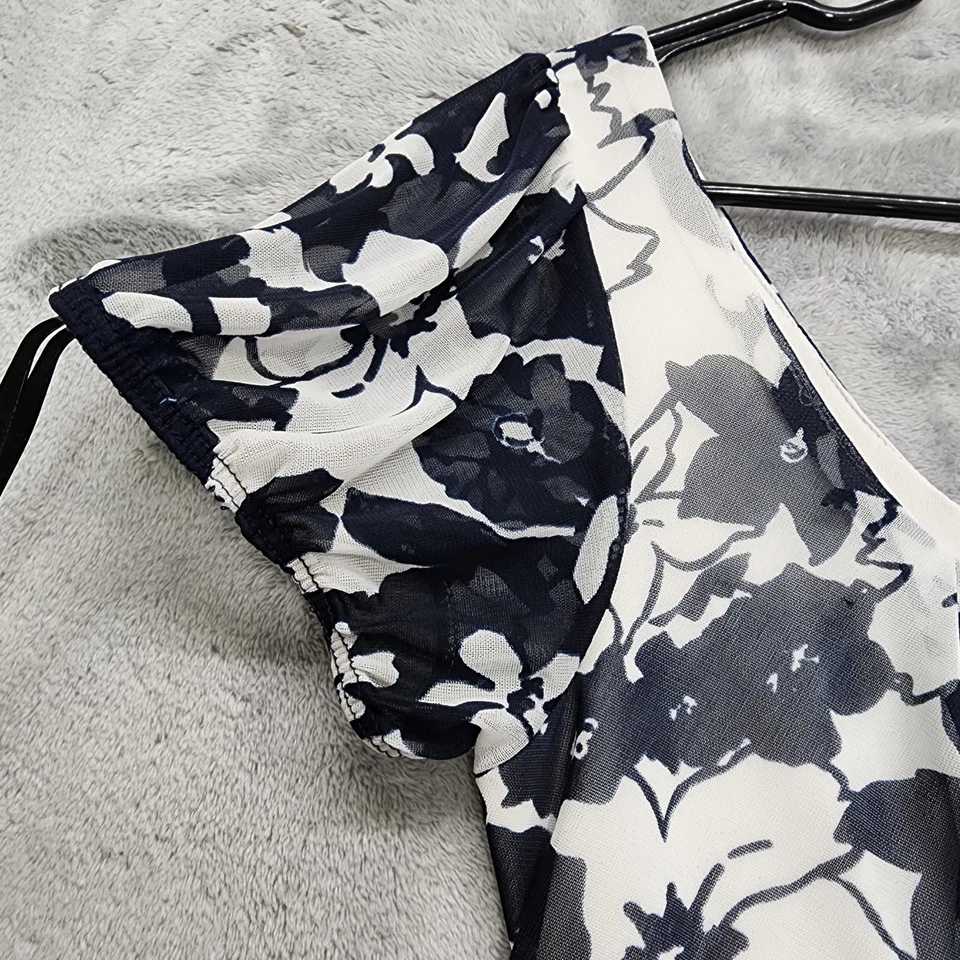 Babydoll Empire vintage Y2K Hot Kiss Top para mujer M azul blanco floral forrado transparente Foto 2 de 4