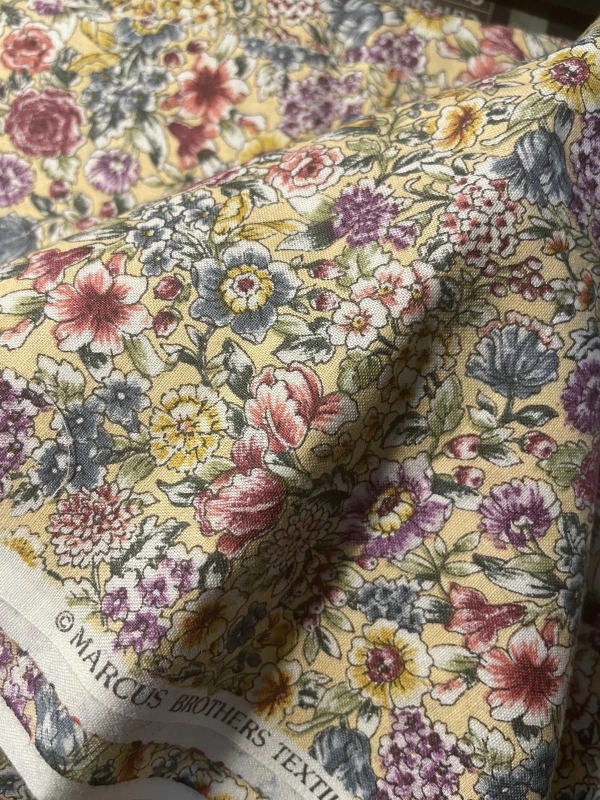 Vintage Marcus Brothers Yellow Floral Cotton Quilting Fabric BTHY - product detail image 4