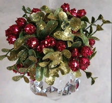 Mistletoe Kissing Krystal Faceted Ball Ornament Acrylic Approx 4.5" Ribbon 