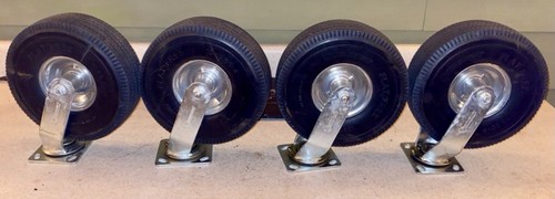 4PCS 10" RUBBERIZED POLY FLAT FREE CART CASTERS (4x HEAVY DUTY SWIVEL CASTERS)