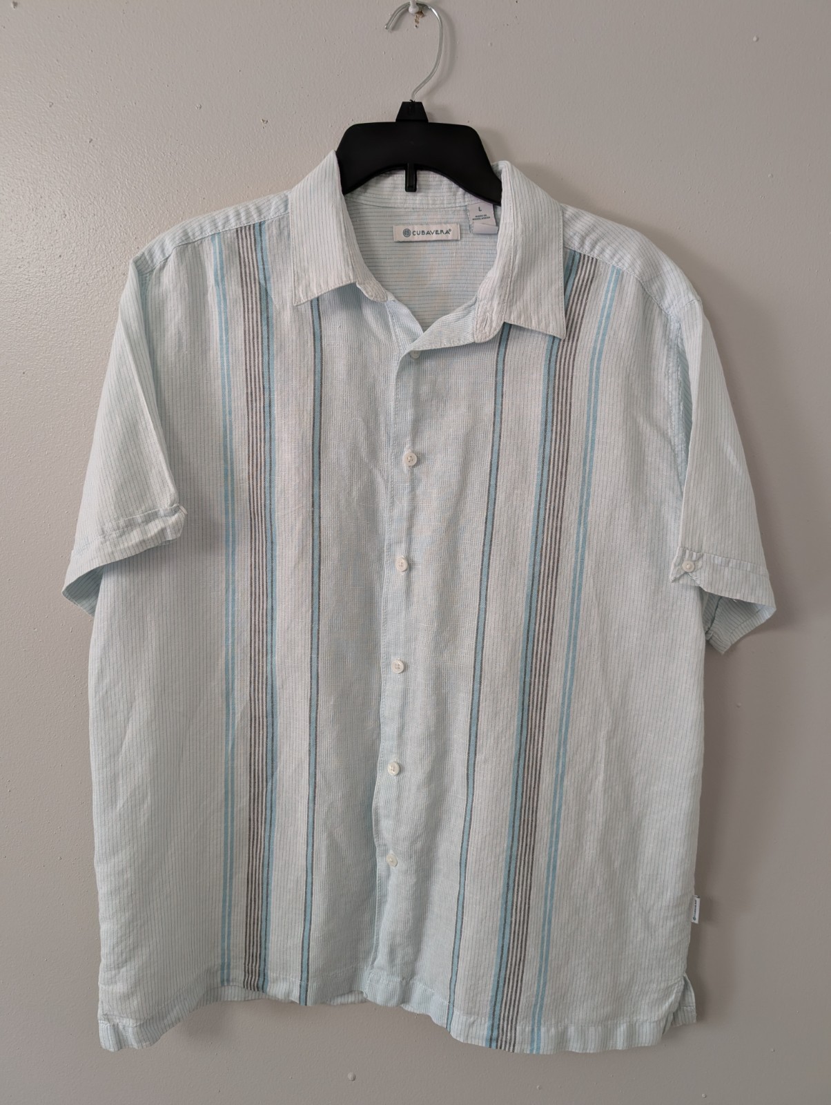 Cubavera Light Blue White Short Sleeve Button-Up Shirt Mens Size Large