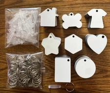 240 PC Round Heart Bone House Shirt + Sublimation Keychain Blanks Dbl Sided MDF