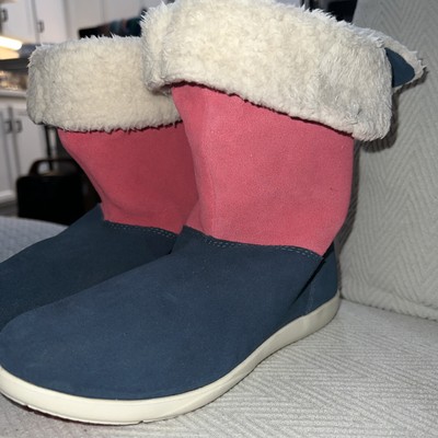 Crocs Adela NWT Foldover Slip On Fuzz Bootie Boot POPPY/NAVY 6W