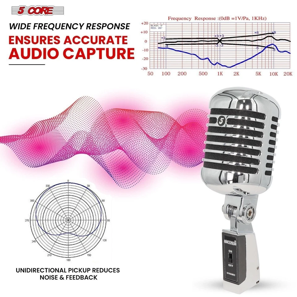5Core Vintage Microphone Classic Dynamic Professional XLR Studio Retro Style Mic - Image 2 of 4